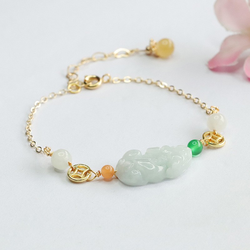 Real Grade A Natural Green Jade Jadeite Women Lucky Pixiu Beads Bracelet