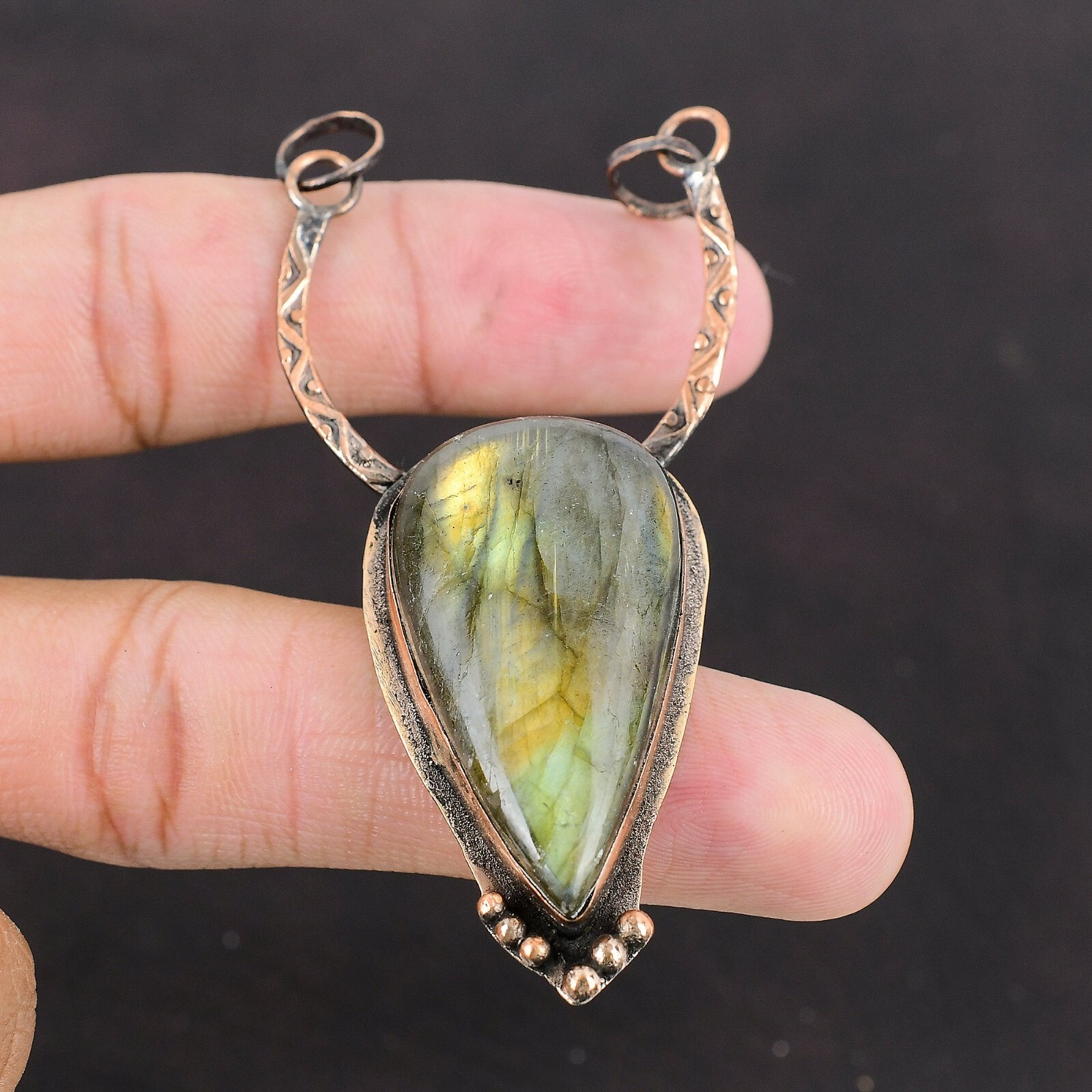 Valentines Deal Labradorite Gemstone Copper Trendy Third Eye Chakra Boho Pendant