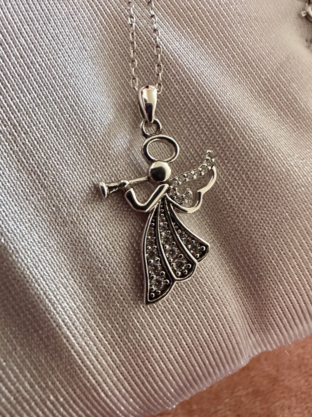 Sterling Silver Cubic Zirconia Angel Necklace 16-18”