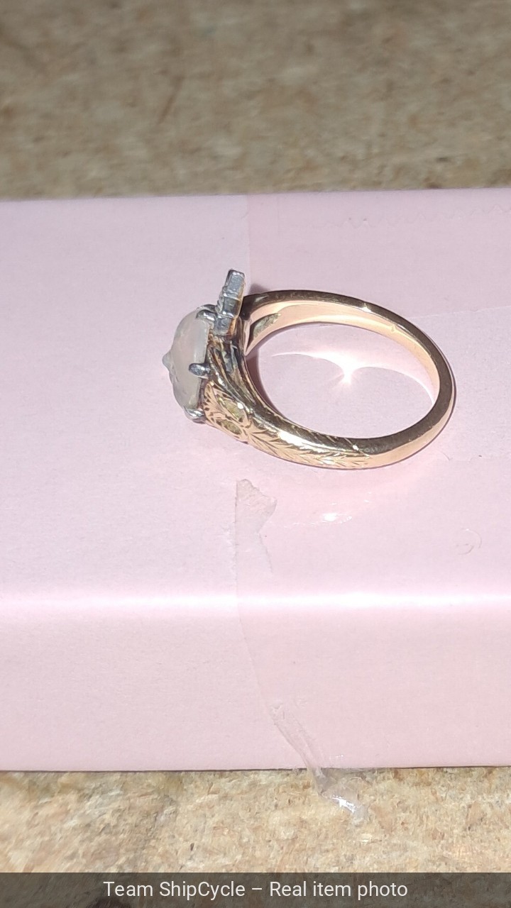 Antique Victorian 14k Ring With Carved Moon face Moonstone Diamond G2U