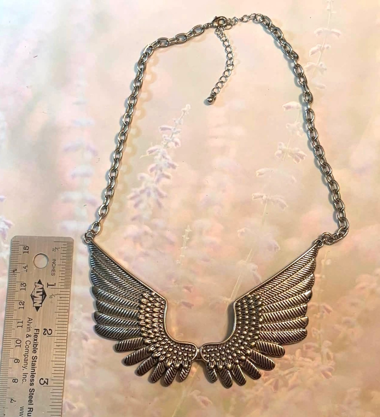 Silver Plated / Tone Large Angel Wings Necklace Wing