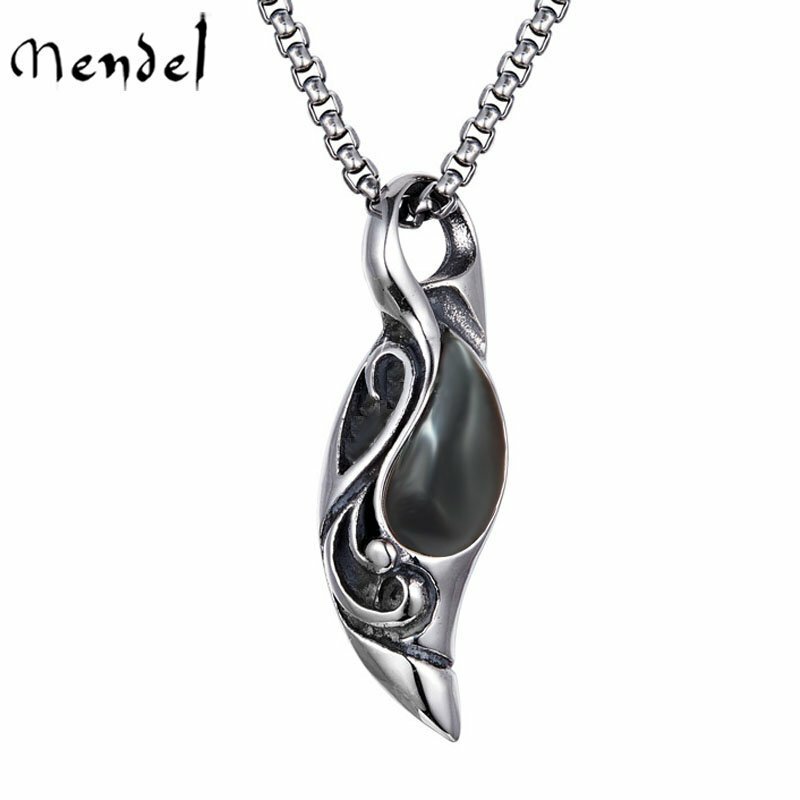 MENDEL Fashion Mens Black Onyx Stone Pendant Necklace Stainless Steel Charm Set