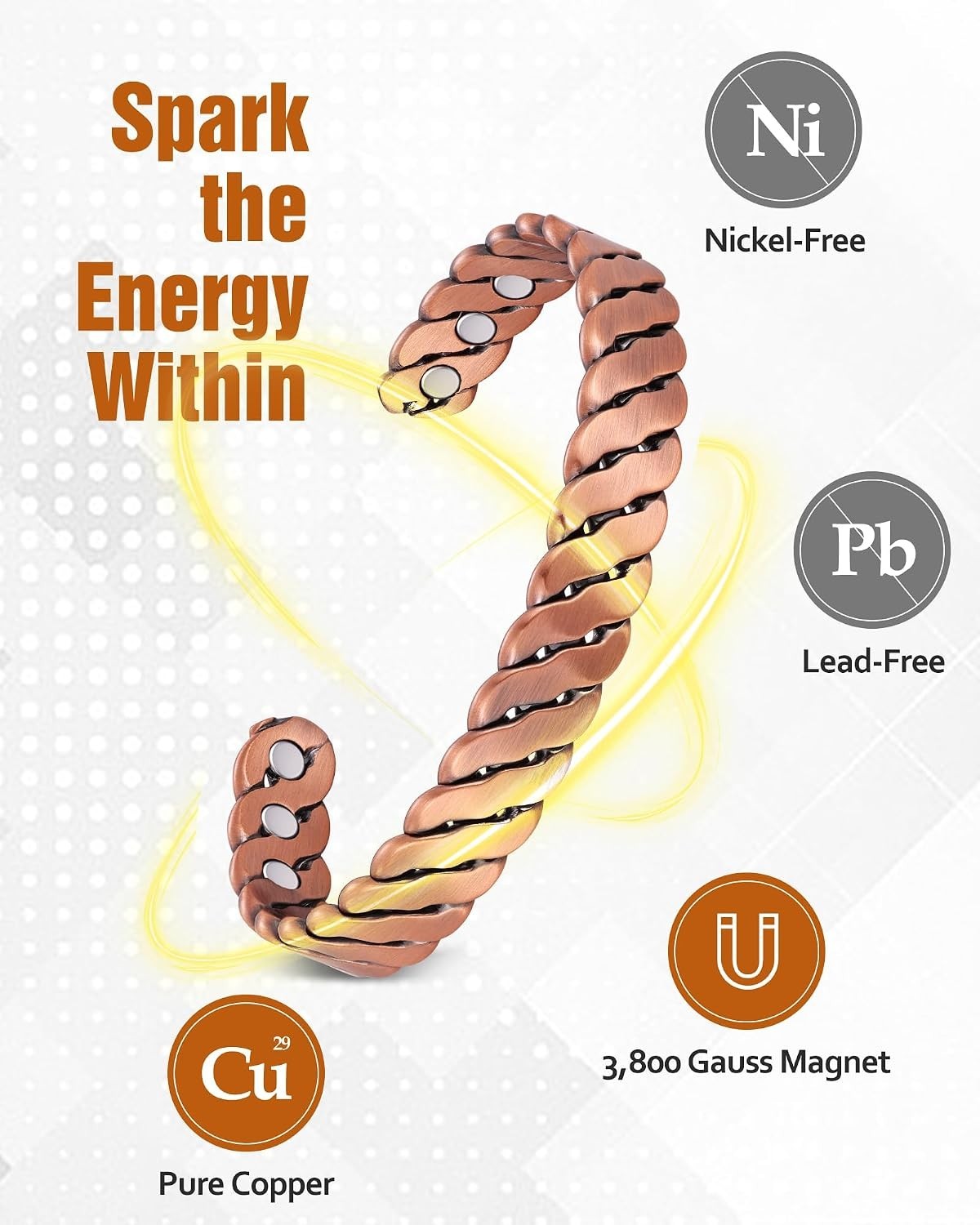 Stylish Copper Magnetic Therapy Bracelet with Fine 999 Stamp – Adjustable Size