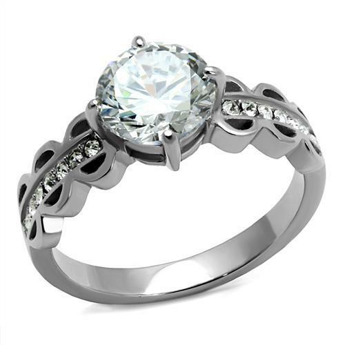 TK2658 – High polished (no plating) Stainless Steel Ring with AAA Grade CZ in