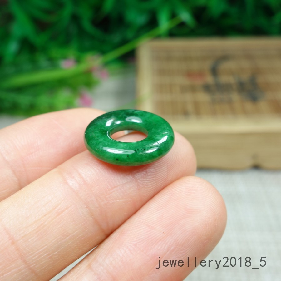 1 pair Certified Green Burma 100% Natural A jadeite Jade Donut 甜甜圈