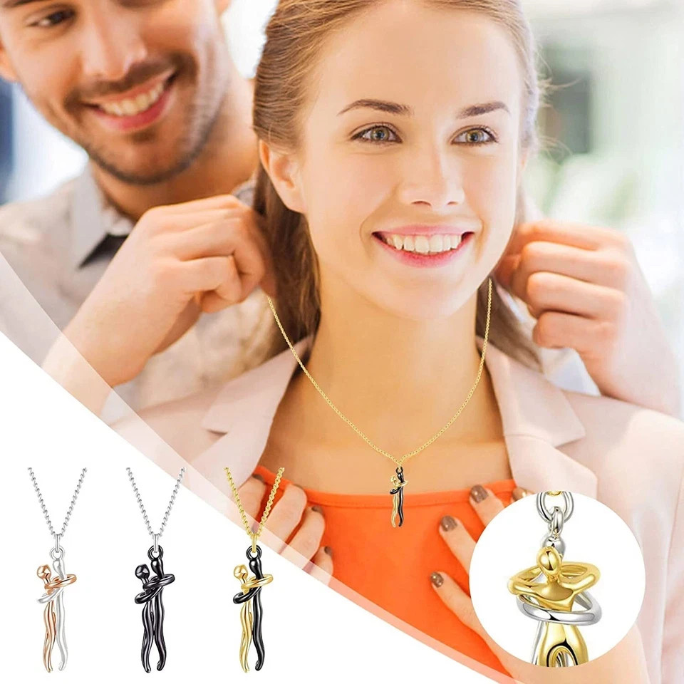 Hugging Couple Necklace Pendant Chain Choker Jewelry Gift for Men Women