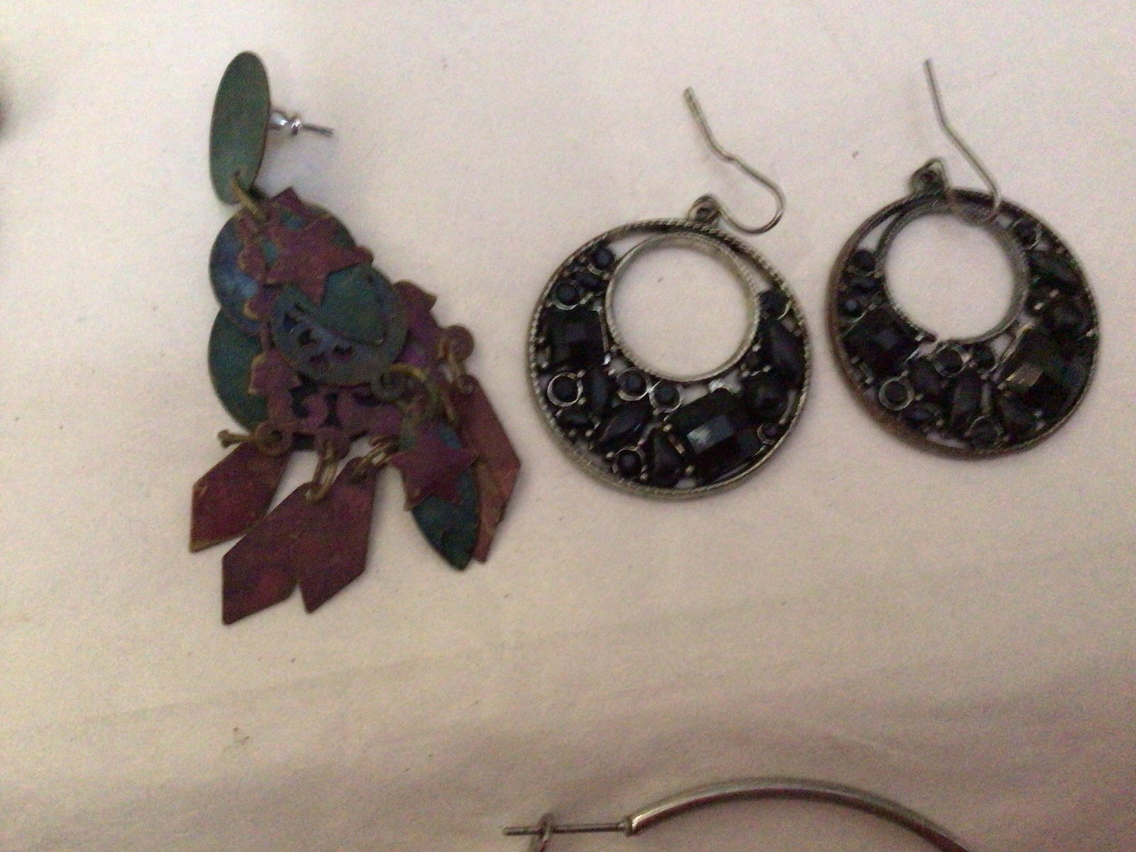 Lot 8 Pair Pierced Earrings Hoops Drop Dangle Shield Unknown Metal & Materials