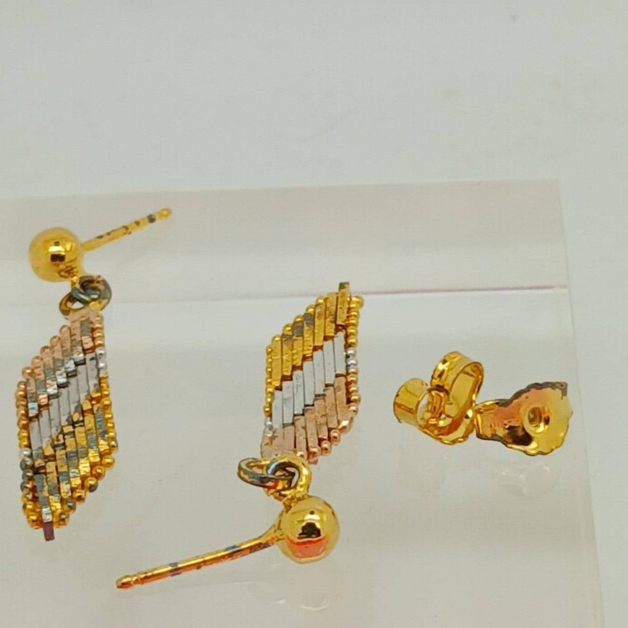 Tri-Color Gold Vermeil Sterling Silver Diamond Cut Dangle Ball Stud Earrings New