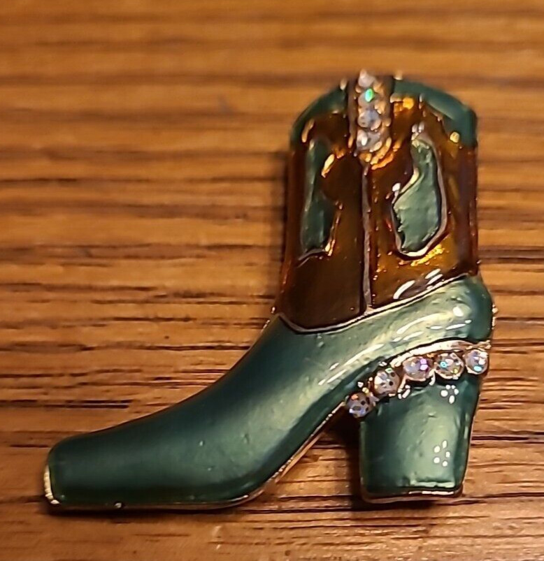 Western Mates Cowgirl Boot Broch Pin Enamel Layered 18K Gold Hand Painted