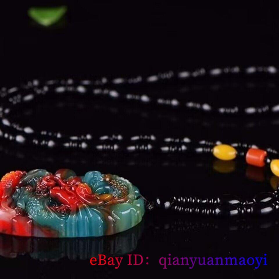 Jade Dragon Pendant Jewelry Real Man Colorful Gemstone Necklace Natural