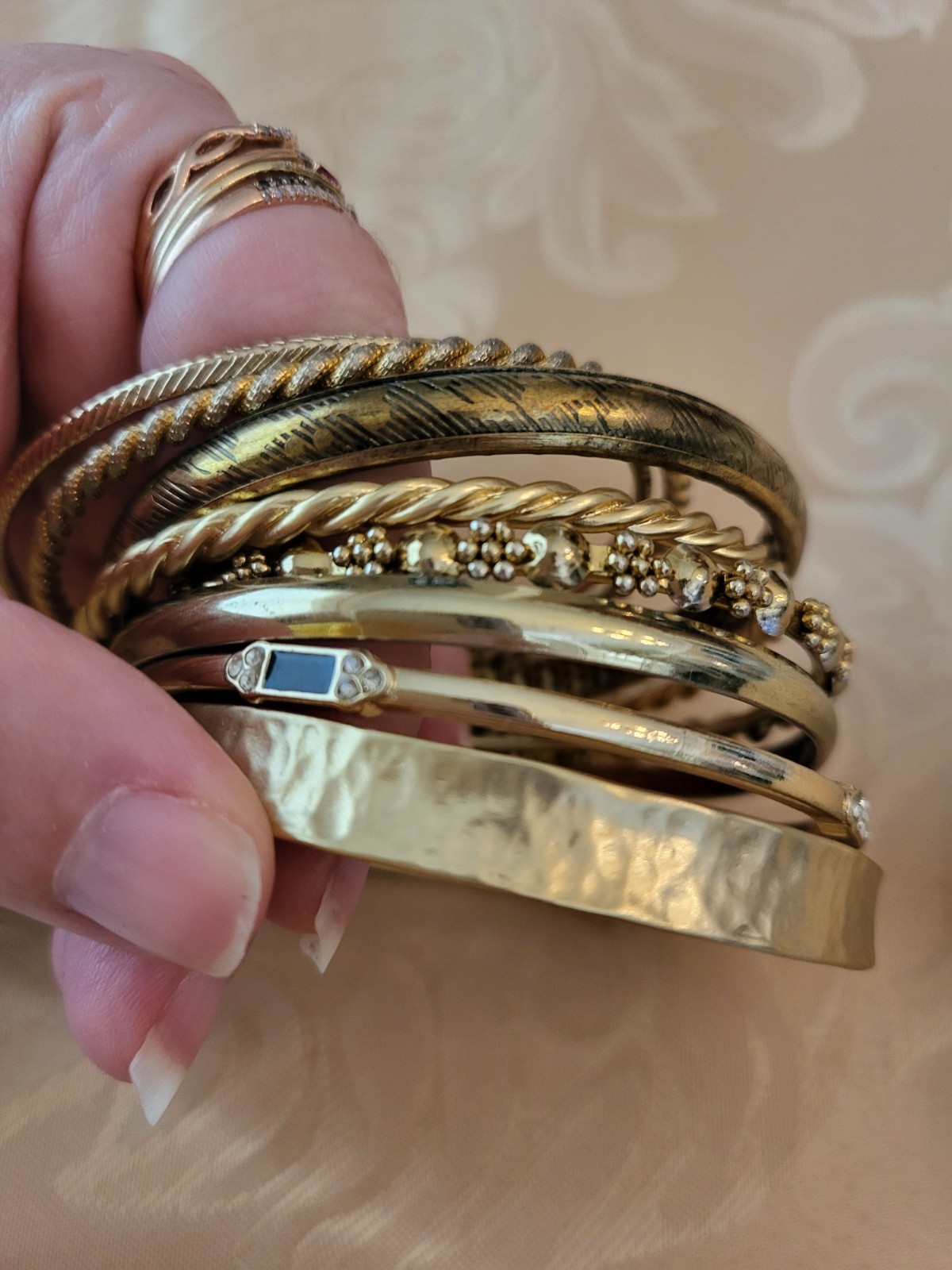 Set Of 8 Goldtone Bangles, Various Textures For A Stylish Mix