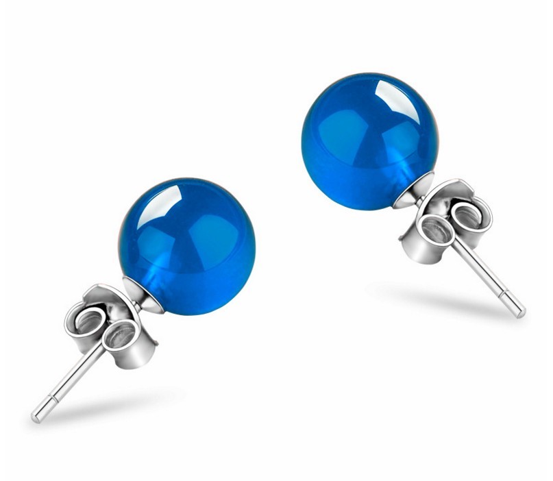 925 Sterling Silver Natural Onyx Stone Gemstone Ball Stud Earrings Gift A12