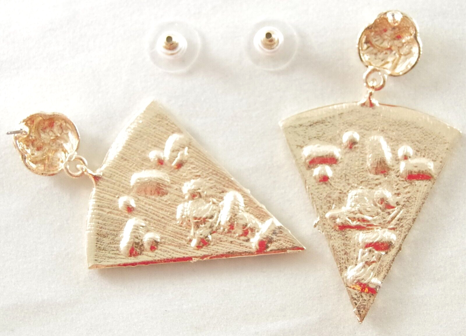 2.25″ BETSEY JOHNSON PIZZA SLICE CRYSTAL RHINESTONE/ ENAMEL DROP DANGLE EARRINGS