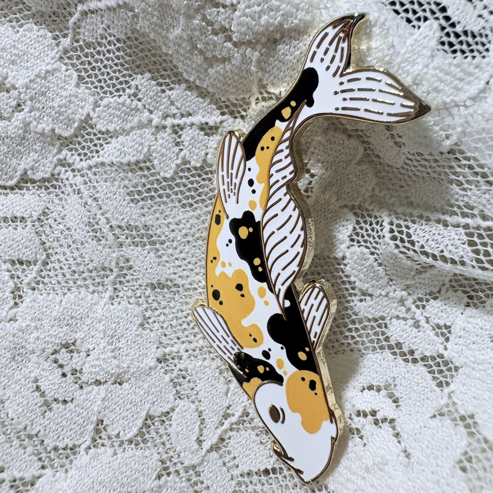 Ki Kumonryu Koi Fish Enamel Pin | Yellow and Black Koi | Pin Collector Gift