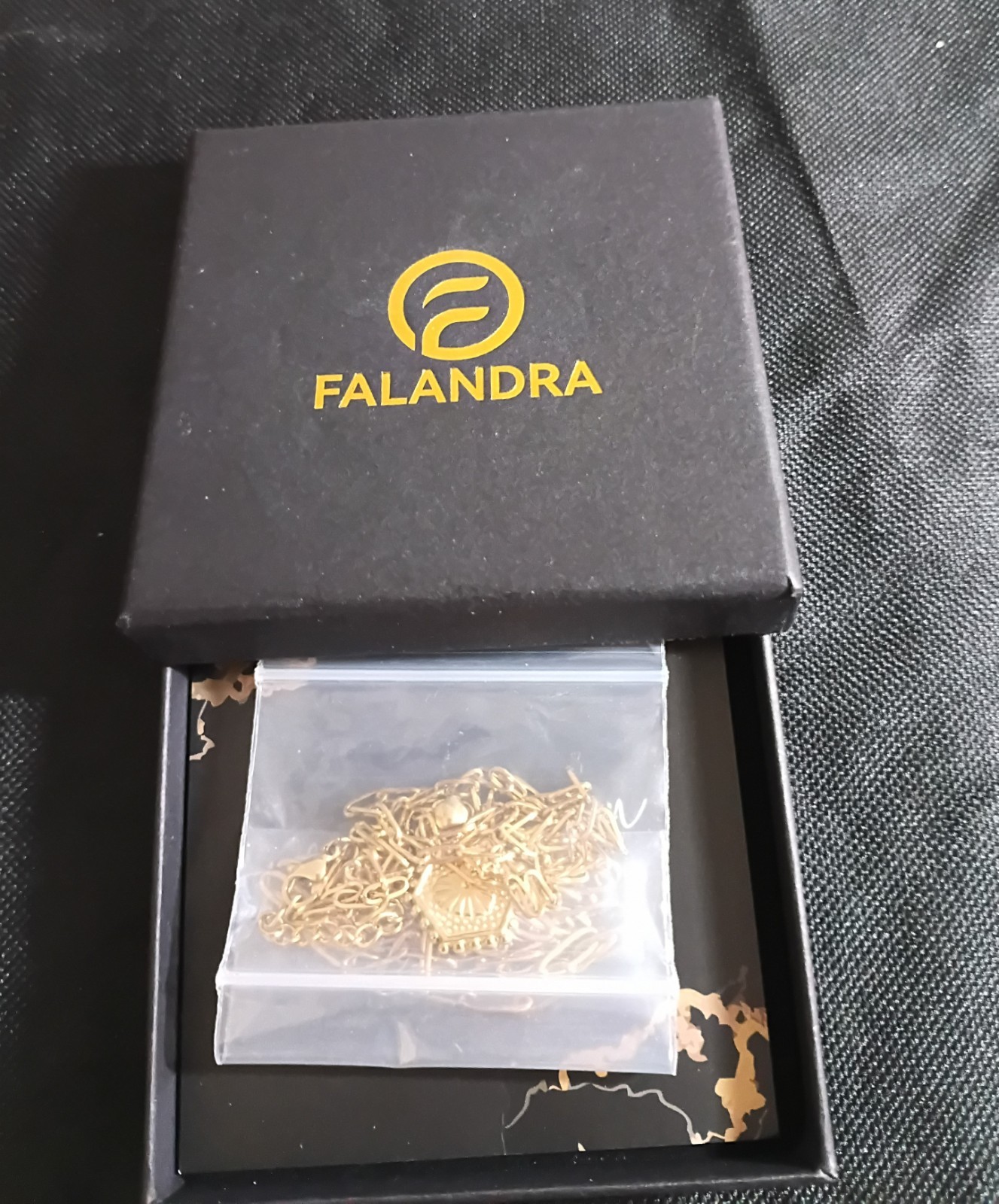 FALANDRA Gold Tone Hexagon Charm Pendant Cable Chain Necklace Lobster Clasp