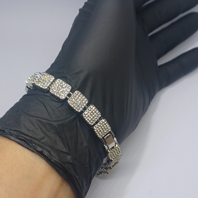 8.5″ 9mm Crystal Paved Cluster Box Bracelet Stainless Steel