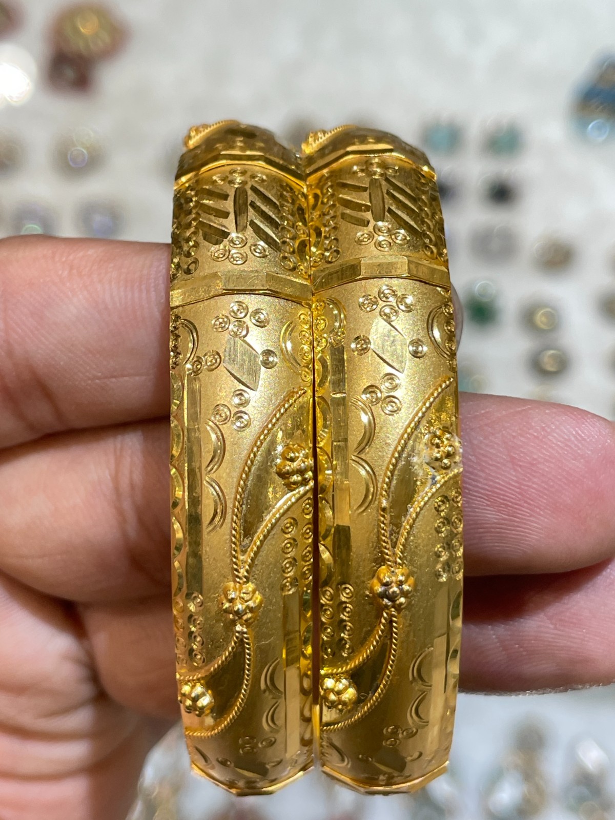 2.6 Gold Plated Heavy Dubai Bangles 2Pcs Set Bracelets Bridal For Woman Handmade