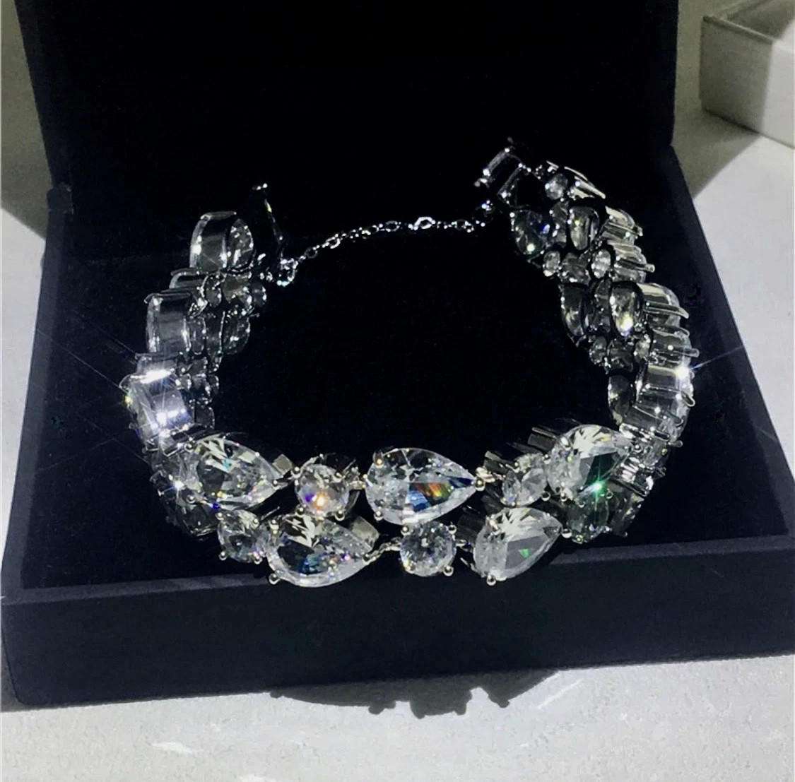 14K Platinum Plated made Simulated Diamond Tennis Bracelet Women Jewelry Gift