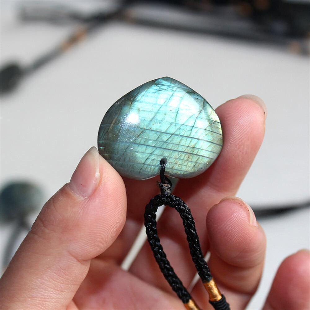 Natural Heart Pendant Labradorite Necklace Gem Moonstone Stone Crystal Quartz US