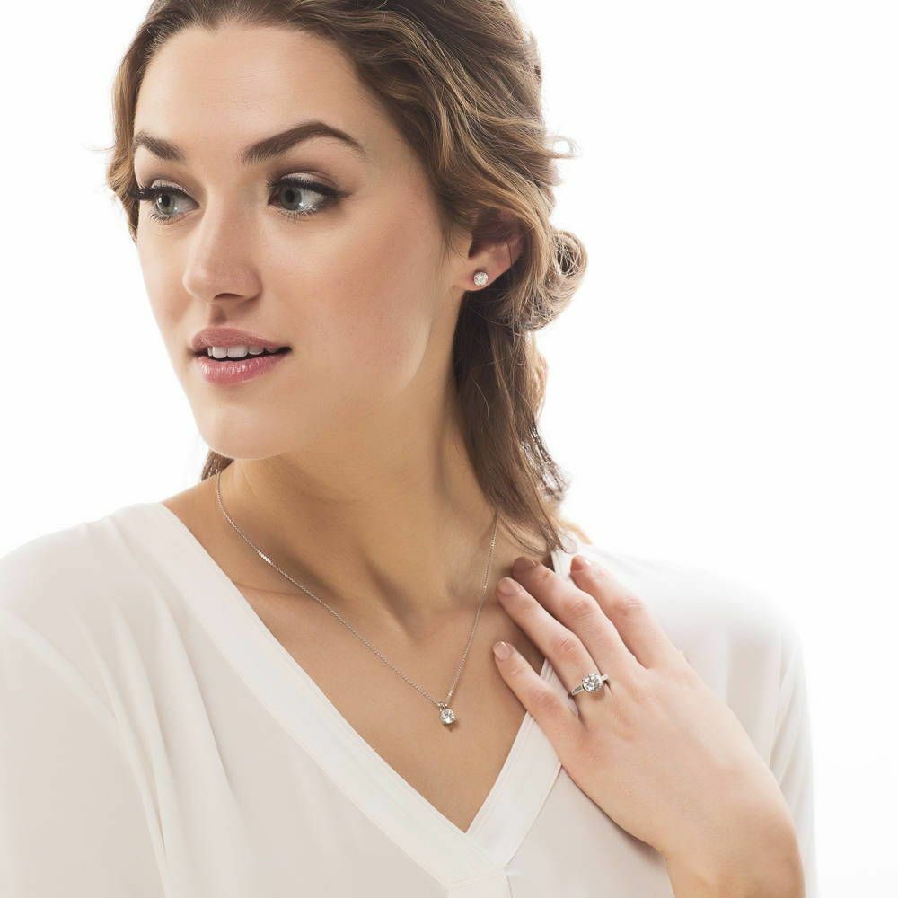 2Ct 925 Sterling Silver Round Cut Solitaire Cubic CZ Pendant Necklace 18”