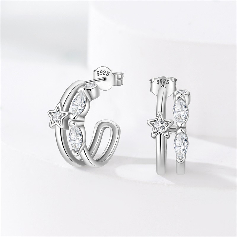 PANDACH 925 Sterling Silver Half-Circle Stud Earrings For Women Jewelry Gifts