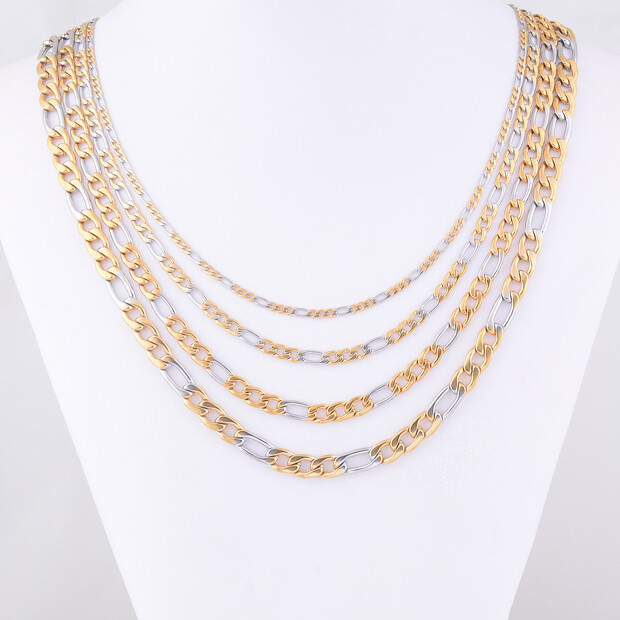 STAINLESS STEEL Gold and Silver Tone FIGARO CHAIN 24 in long 3mm wide