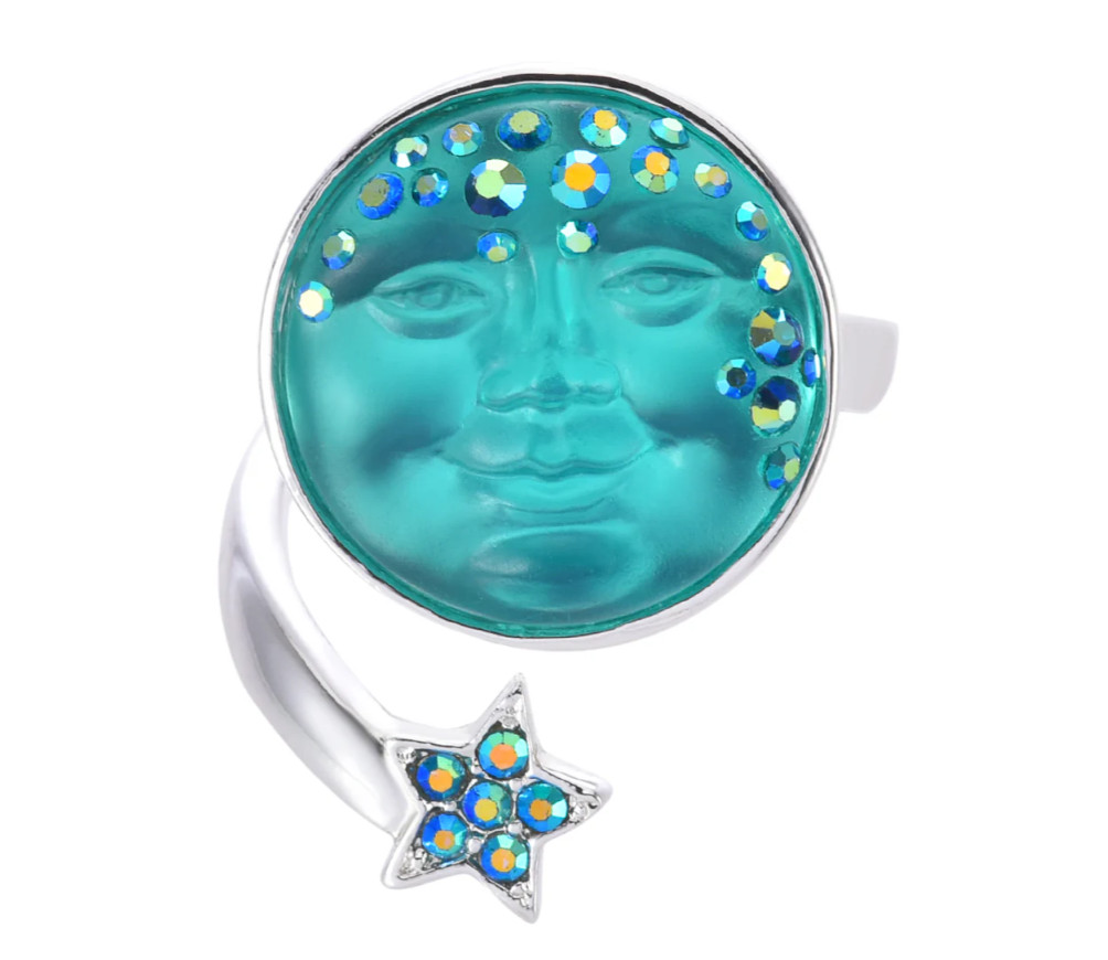 Kirks Folly Ring Goddess Seaview Moon Adjustable Sterling Silver tone AZURE