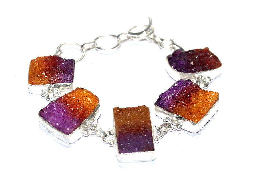 Ametrine Druzy Fancy Shape Gemstone Handmade Bracelet Jewelry Size 8 Inches