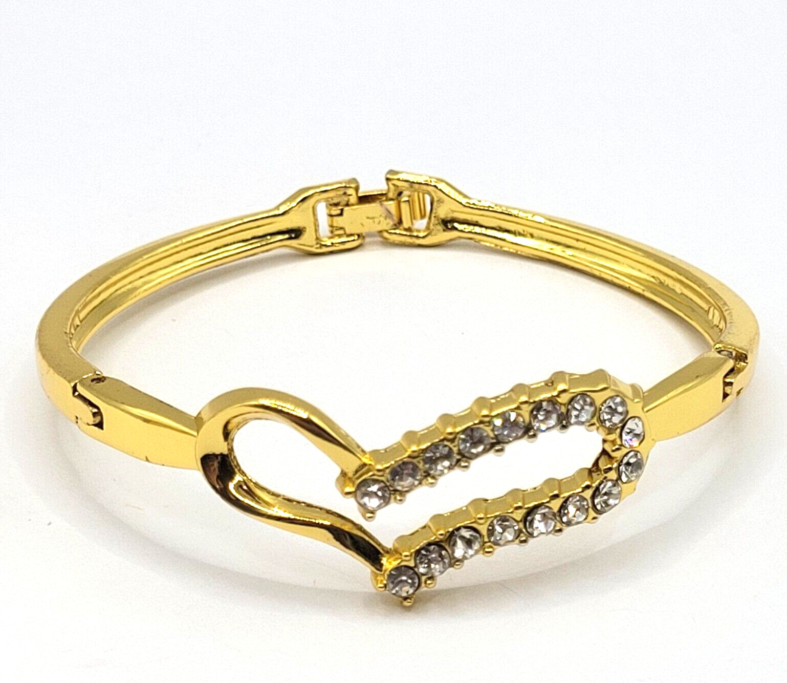 Austrian Crystal Rhinestones Modern Art Deco Heart Bracelet Gold Tone 8 Inch