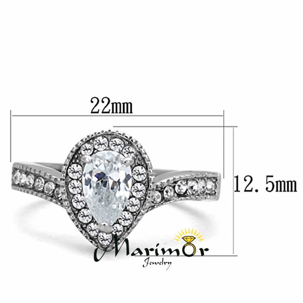 1.08 Ct Pear Cut CZ High Polished Stainless Steel Halo Engagement Ring Size 5-10