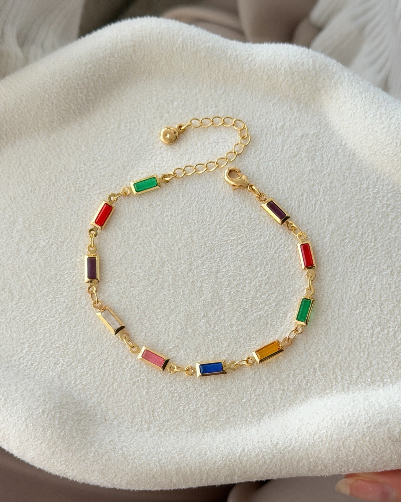 Colorful Chain Bracelet, CZ 18K Gold-Plated Bracelet, multicolor Bracelet