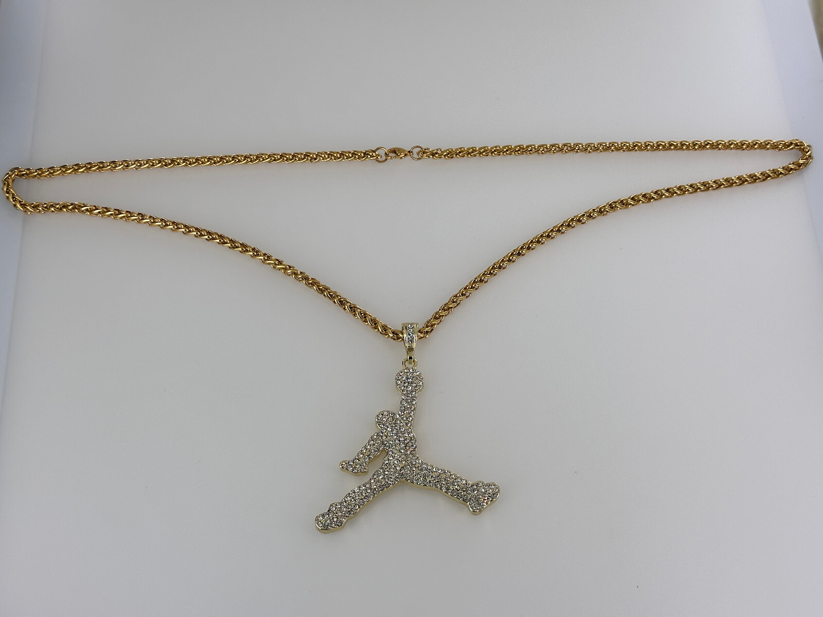 Michael Jordan Gold Rhinestones Pendant & 30″ 316L Stainless Steel Necklace