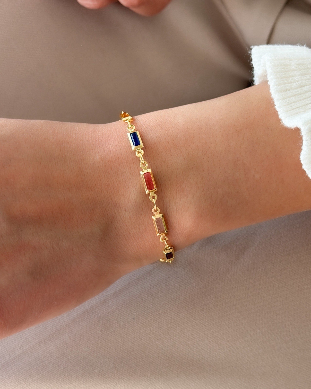 Colorful Chain Bracelet, CZ 18K Gold-Plated Bracelet, multicolor Bracelet