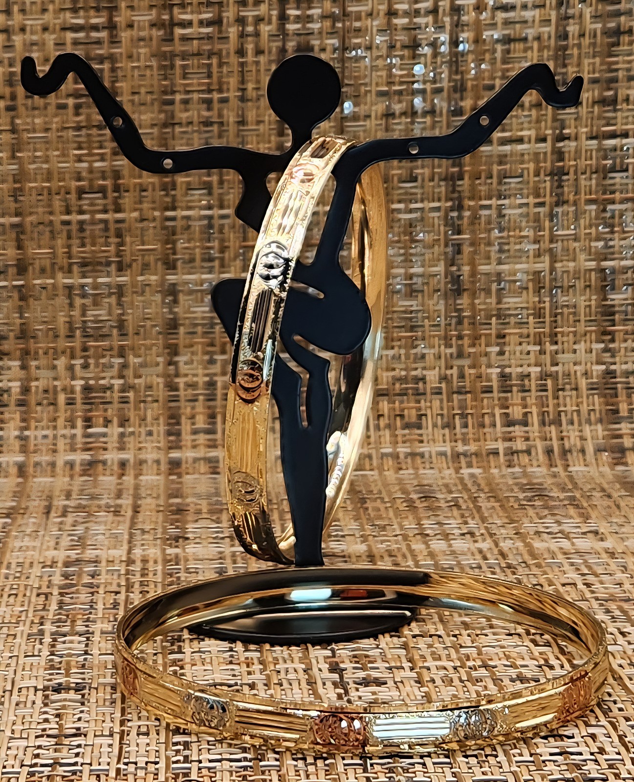 14K Gold Filled Tri-Color Bangle Bracelet Set Yellow Rose White Gold NWOT 8inch
