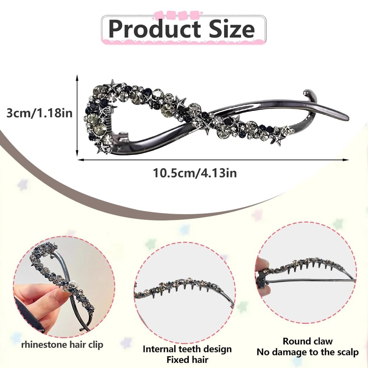 1Pcs Star Rhinestone Bannana Clips for Thick Hair Fashion Banana Hair Clips f…