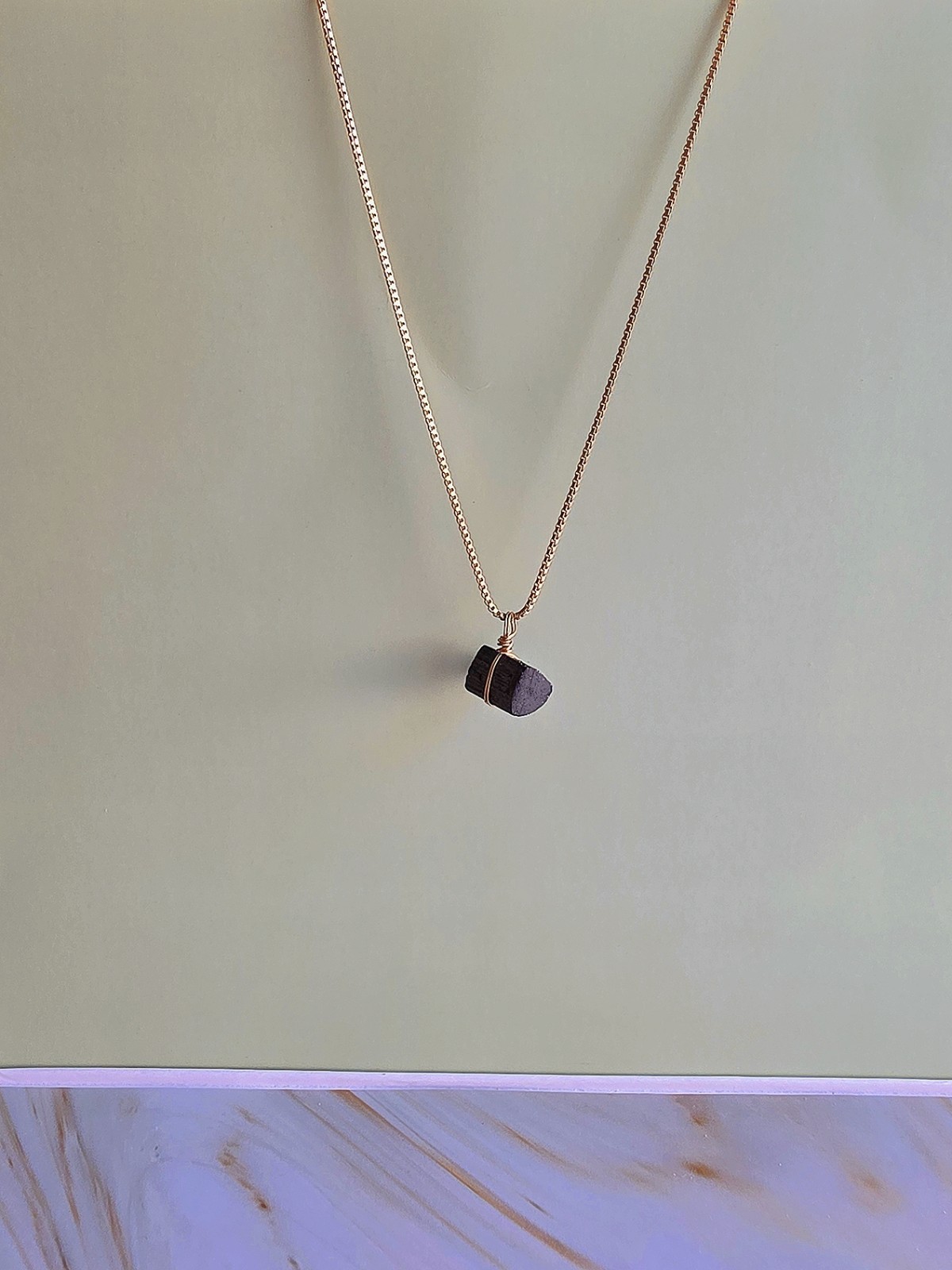 Black Tourmaline Necklace 18k Gold Natural Protection Stone Healing Jewelry