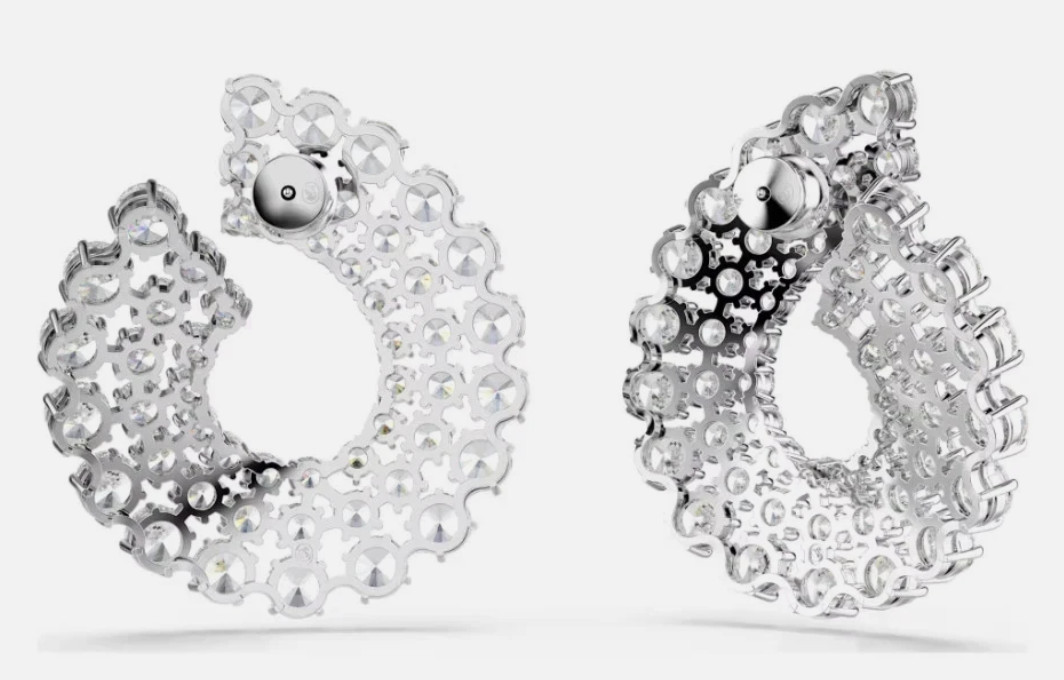 Swarovski Matrix hoop earrings Mixed round cuts, White, Rhodium plated