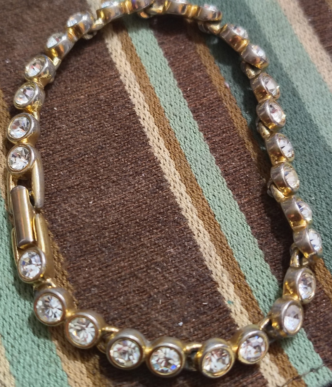 Swarovski Tennis Bracelet, Side Slide Clasp,Vintage, Gold Plated, Clear Crystals