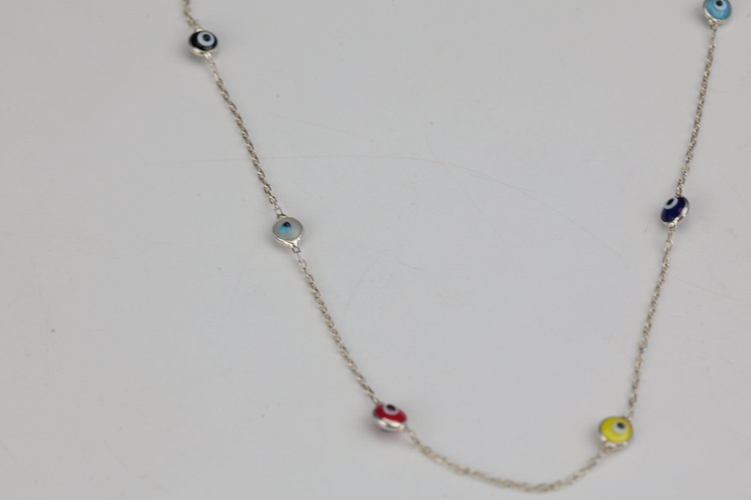 Sterling Silver Multicolor Enamel Evil Eye Station Necklace 925 14 Inch