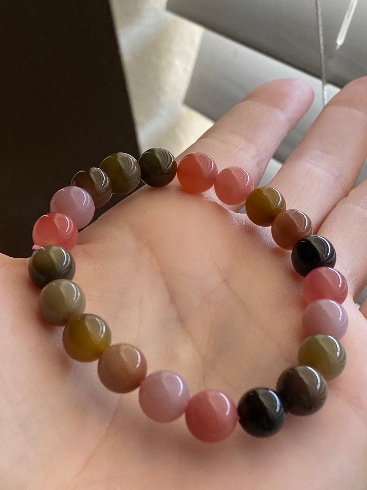 Old Mine Pink Green Tourmaline Bracelet 9.1mm Gemmy Crystal Stretch Bracelet