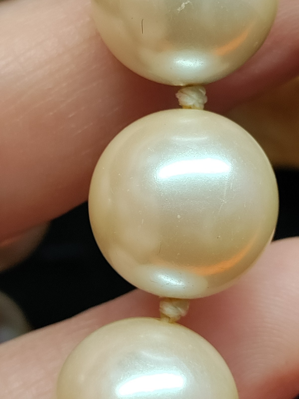 Vintage Large Cream Faux Pearls Hand Knotted String Silver Tone Clasp Unsigned
