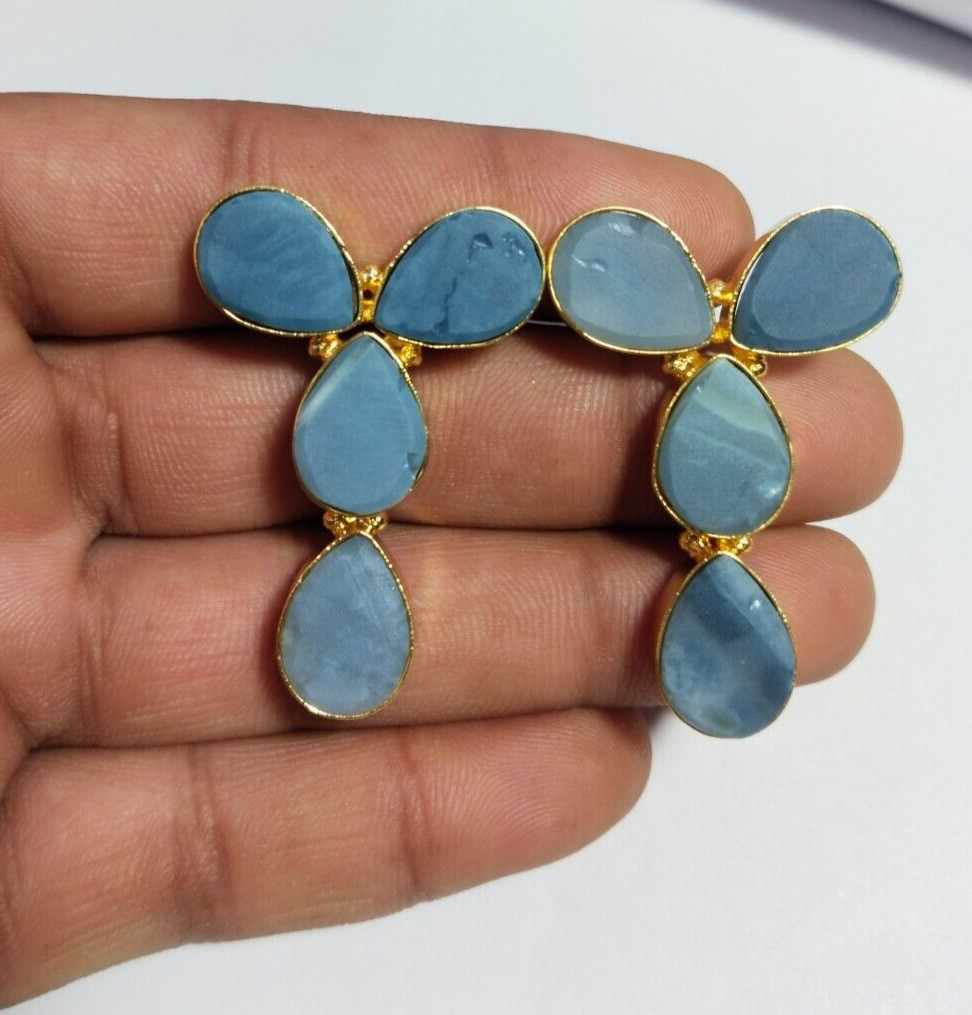 Natural Multi Color Stone Rough Earrings Gold Plated Earrings Birthstone Earring