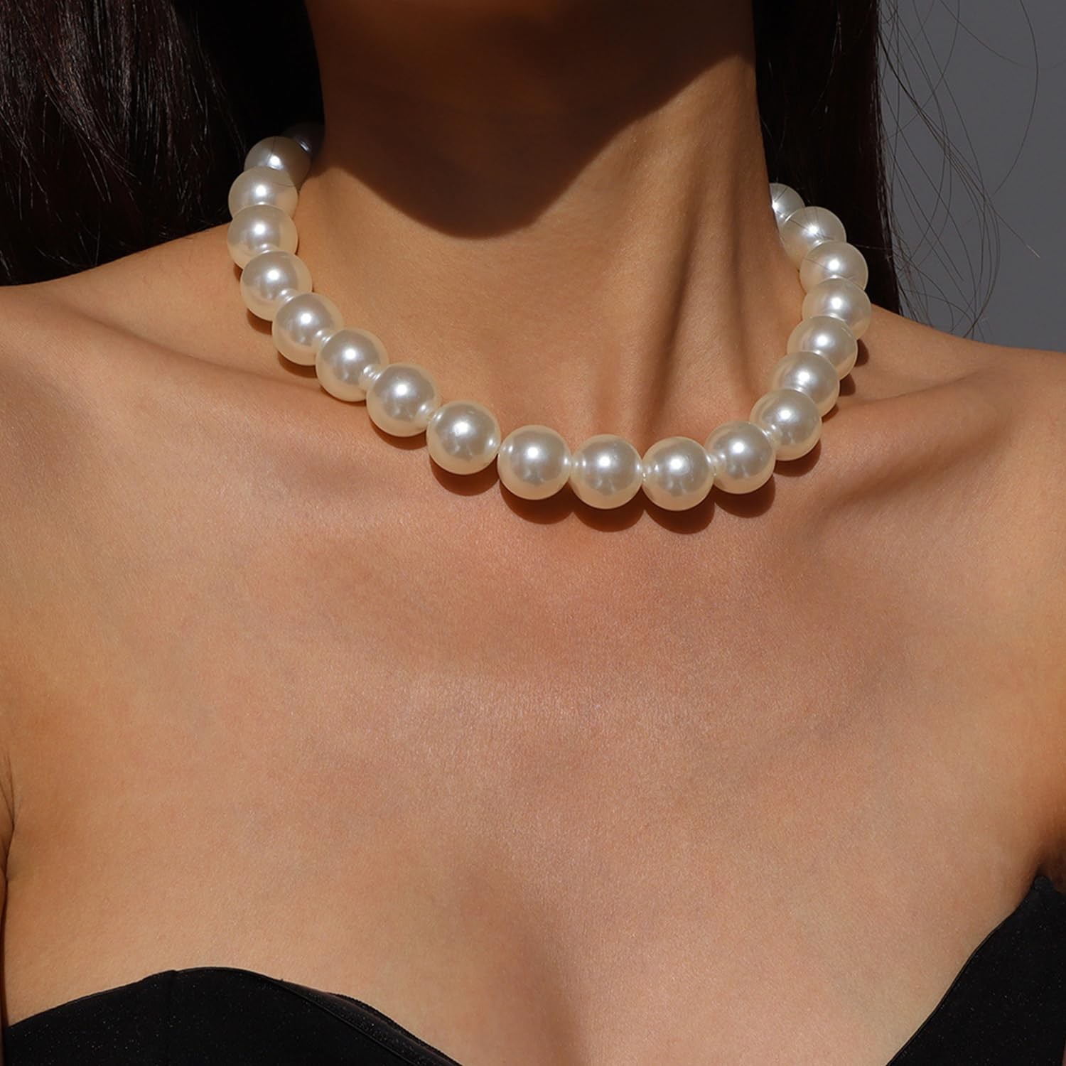 Boho Round Pearl Choker Necklace – Stackable Adjustable Statement Bride Choke…