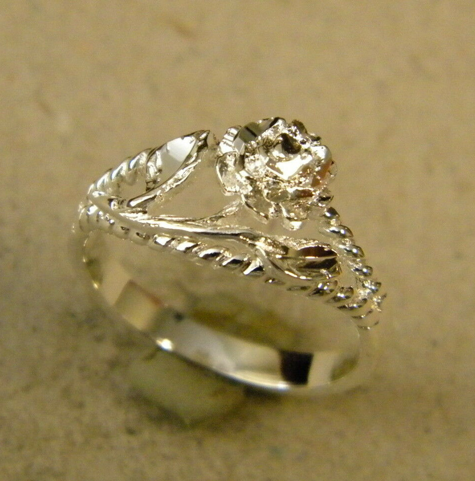 New Lady’s Women’s Girl Silver Plated Filigree Single Flower Rose Ring Size 7.5