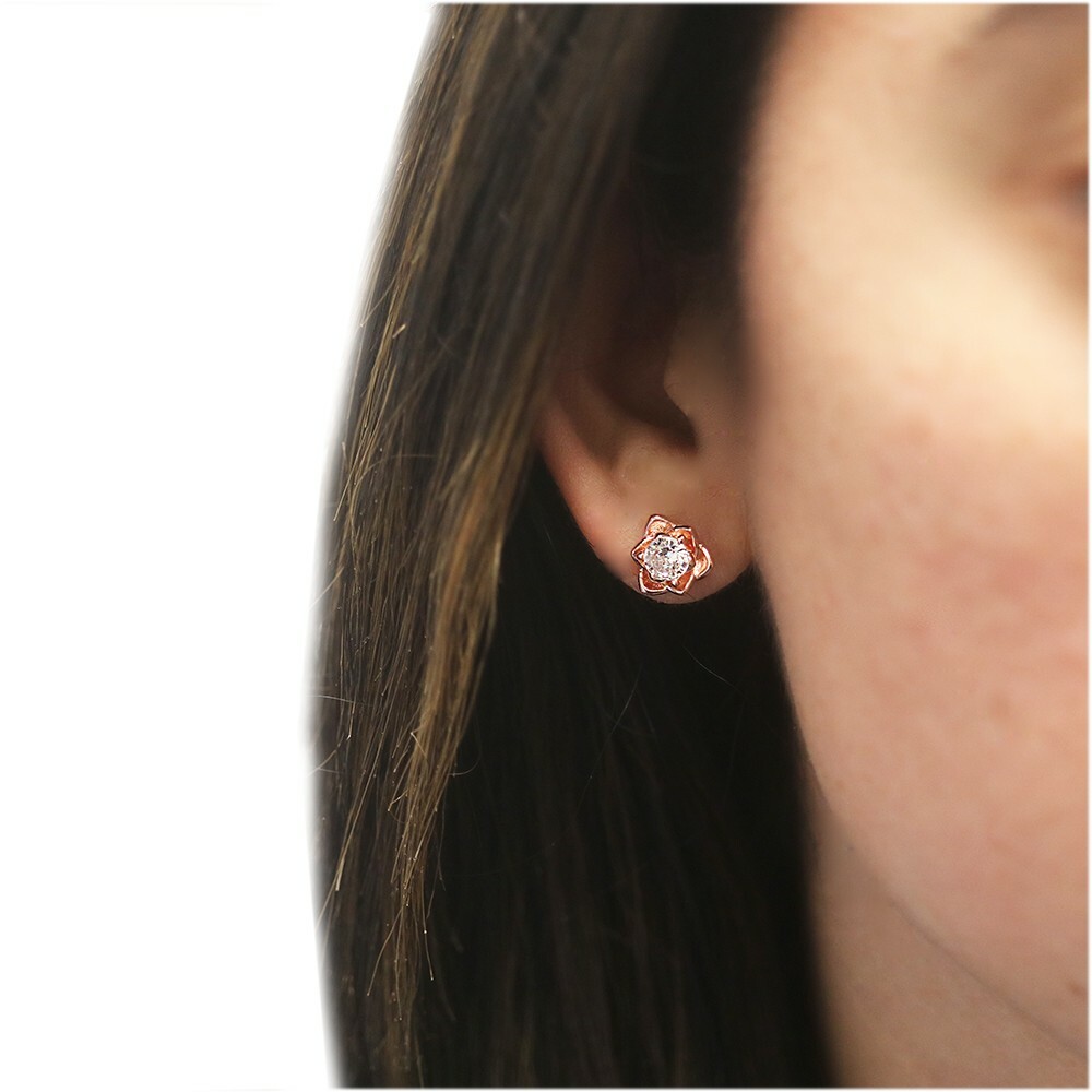 18k Rose Gold Plated CZ Stone Flower Stud Earrings Jewelry Gift For Women
