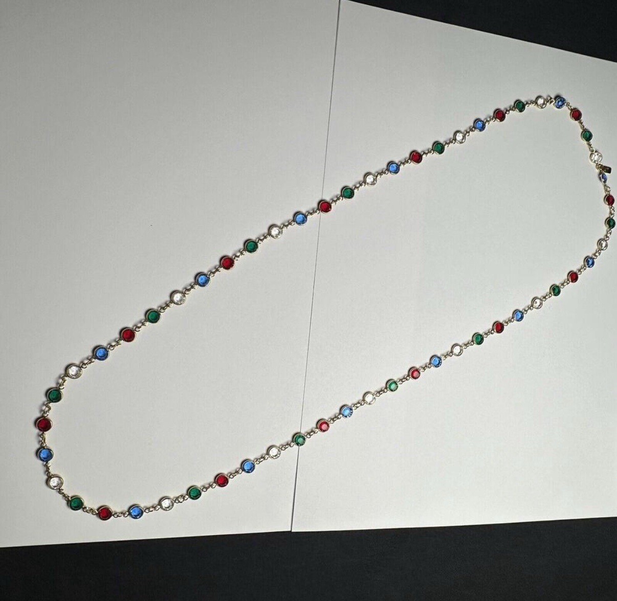 Swarovski Crystal (Swan Signed) Colorful Red Green Blue Clear Gold Tone Necklace