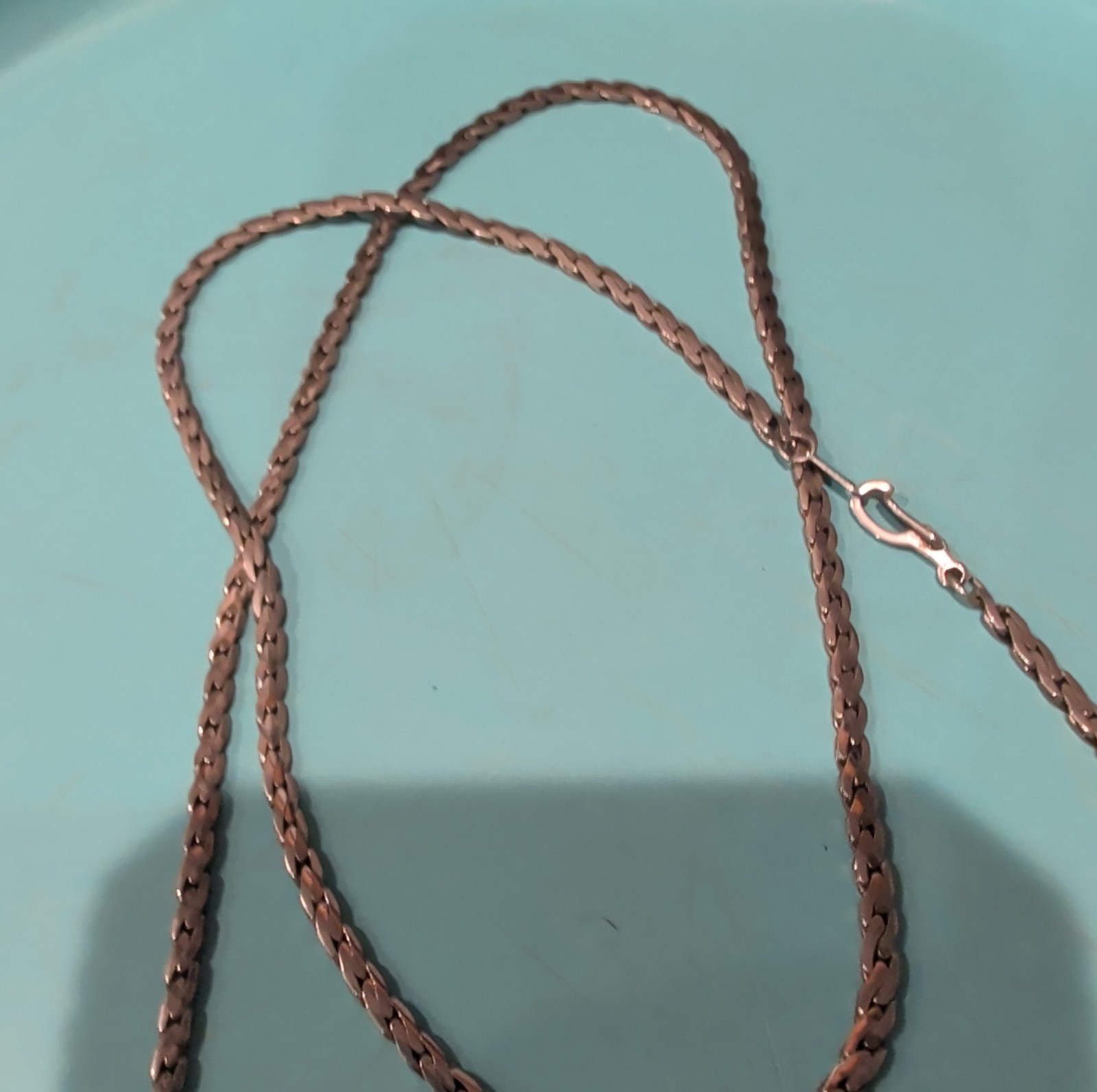 Antique Nickel Silver Wheat Chain Necklace w/ PAT 537986 Safety Clasp 1895…