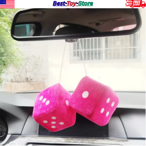 2PCS Plush Fuzzy Dice Car Rear View Mirror Decoration