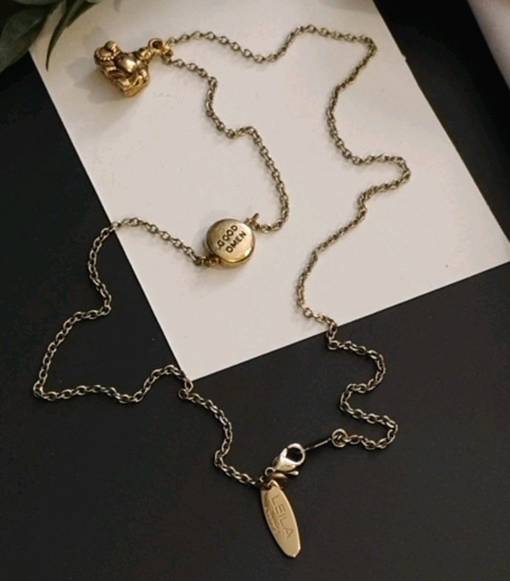 Designer Golden LEILA Good Omen Budda Charm Chain 18″ Necklace!