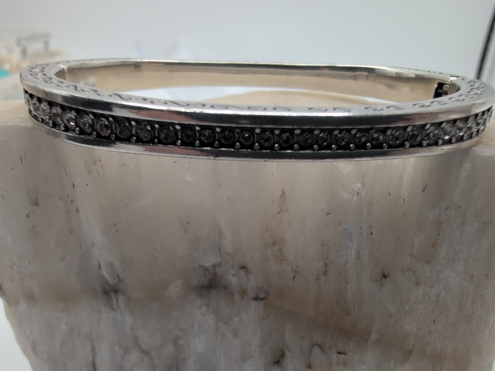 Brighton Secret of Love Silver Tone Hinged Bracelet Crystal Magnetic Closure